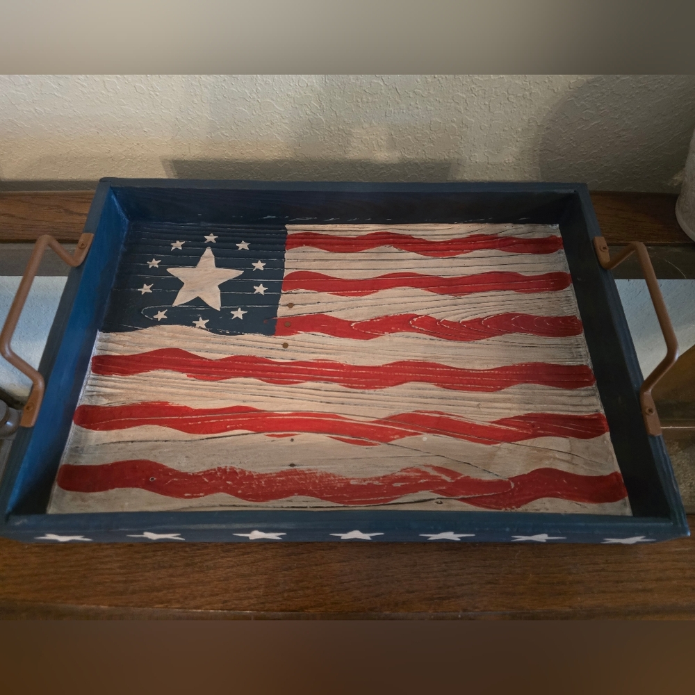Rustic American Flag Patriotic Serving Tray